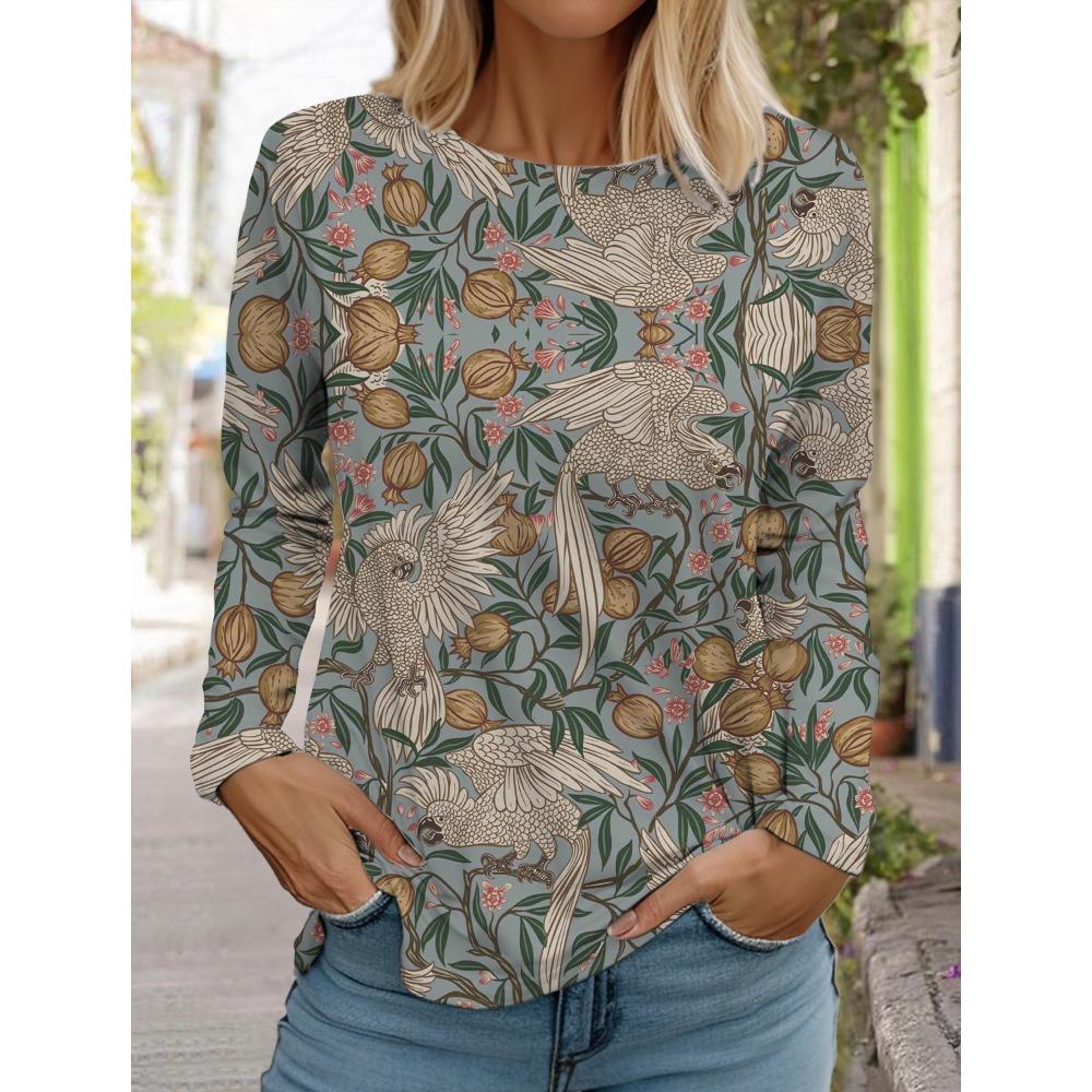 Round neck casual top long sleeved T-shirt