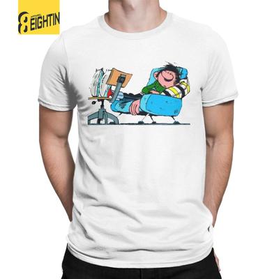 Gaston Lagaffe TV T Shirt Men's Pure Cotton Amazing T-Shirt O Neck Belgium Cartoon Tee Shirt Short Sleeve Clothes Birthday