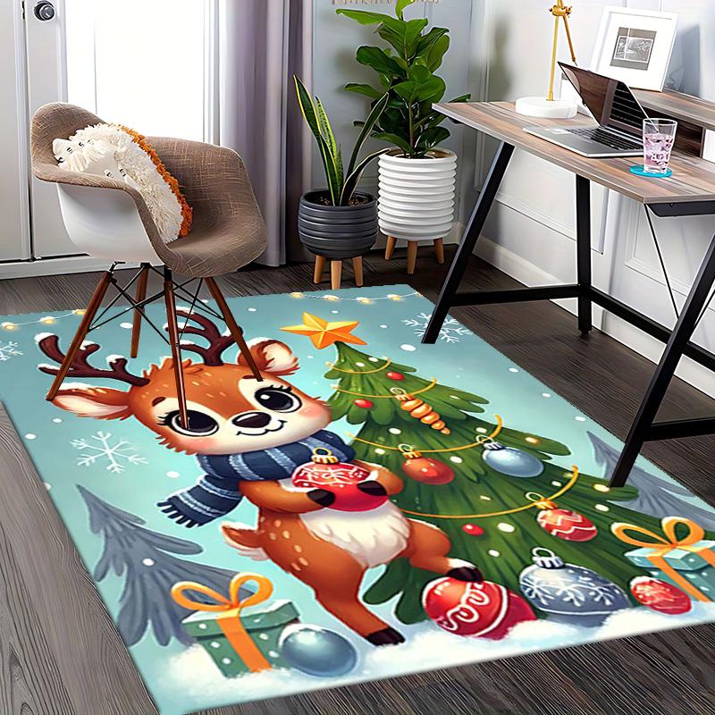 Anime Deer Christmas Tree Office Chair Mat Non-Slip Carpet Holiday Gift for Home Decor Living Room Bedroom Game Room Dormitory.R075