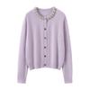 Autumn Winter Wool Knit Cardigan with Beaded Rhinestone Embellishments
