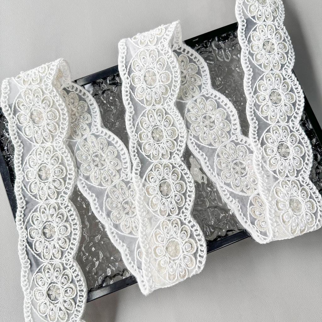 5.5Cm White Handmade Beads Ethnic Style Strand Line Barcode Clothing Cuffs Neckline Belt Decorative Lace