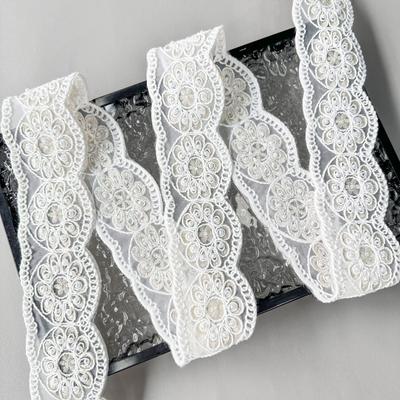 5.5Cm Bianco Perline Fatte a Mano Stile Etnico Filo a Ciocca Codice a Barre Polsini Abbigliamento Scollo Cintura Pizzo Decorativo