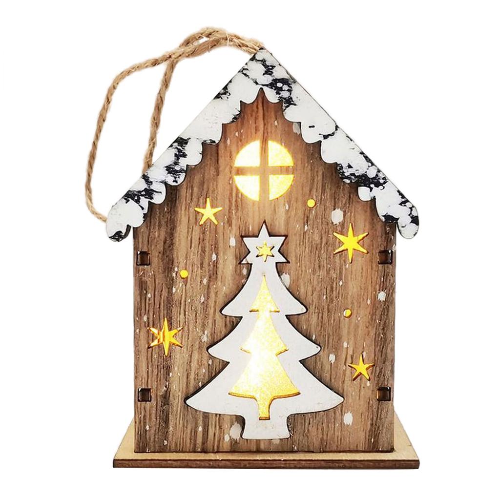 Christmas LED Light Wooden House Luminous Cabin Merry Christmas Decorations for Home DIY Xmas Tree Ornaments Kids Gifts