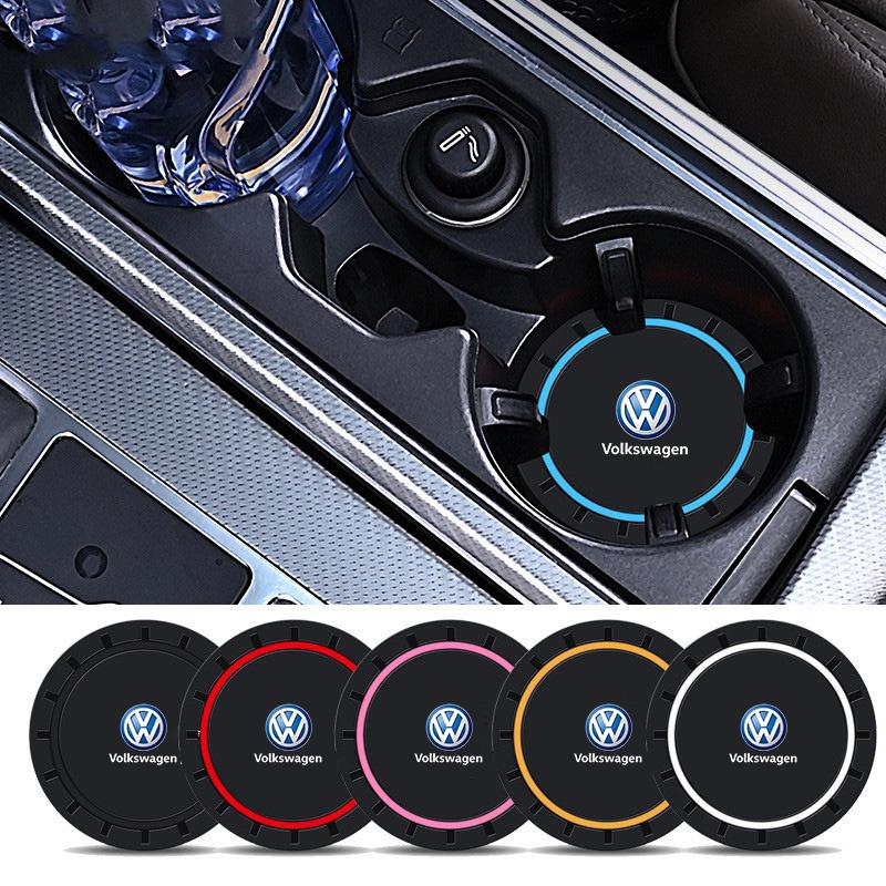 For Volkswagen VW 2PC PVC Silicone Car Coaster Water Cup Slot Non-Slip Pad Drink Mat For Volkswagen VW Golf 7 MK7 Golf 6 MK6 Tiguan Polo CC JettaNO3