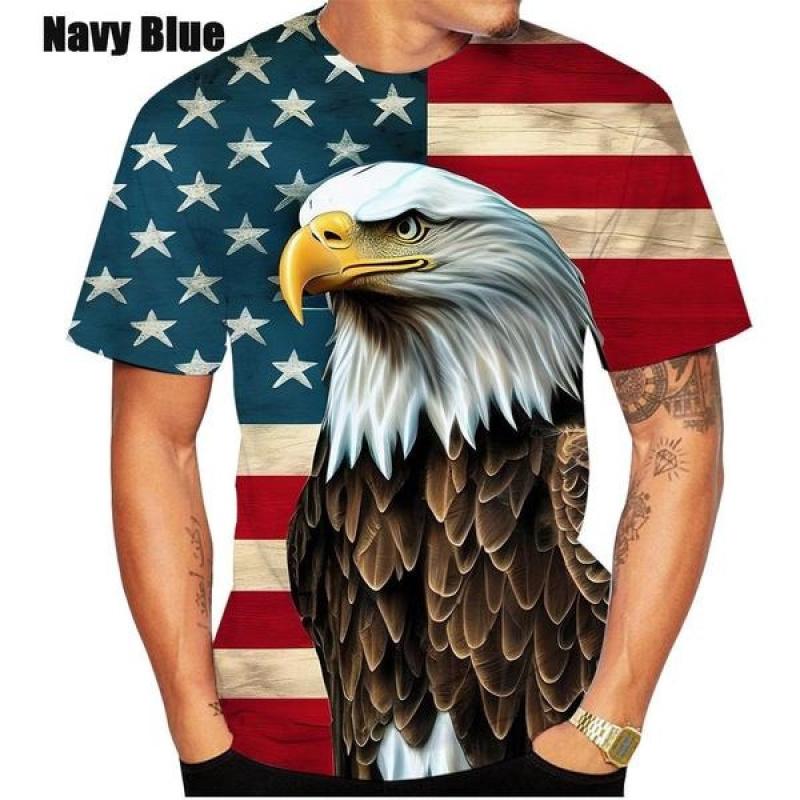 Summer Round Neck American Flag Eagle Pattern 3D Print Top Fashionable Casual Short Sleeved Men's T-shirts