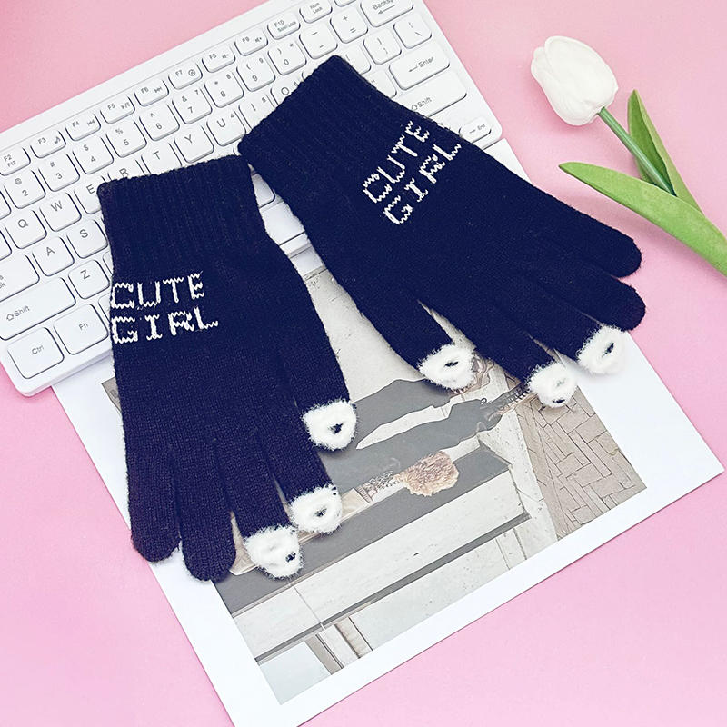 

Open Finger Gloves Winter Warm Open Finger Gloves Women s Cute Panda Fingertip Touch Screen Gloves Warm Outdoor Knitted Gloves темно-синього кольору