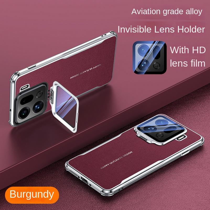 

Plain Leather Glass Lens Holder Phone Case For OPPO Find X9 Pro find x9 X8 Ultra X8s + X8 Pro Four Corners Anti-drop Cover OPPO Find X9 Pro