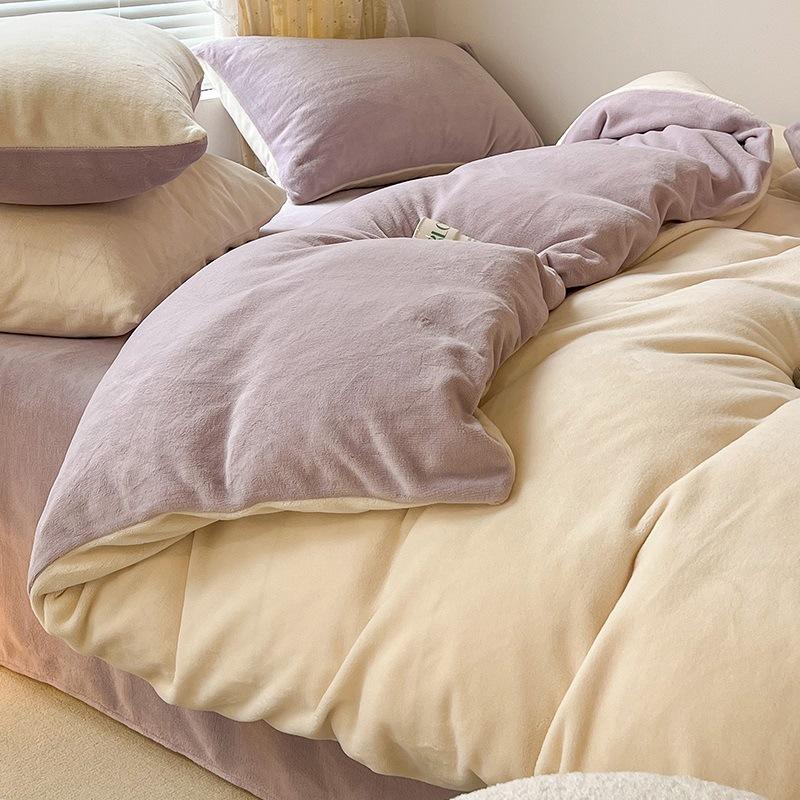 

Simple Thickened Milk Coral Fleece Bed Four-Piece Set Double-Sided Fleece Quilt Cover Bed Sheet Three-Piece Set 0.9m 3pc- 150x200cm quilt core