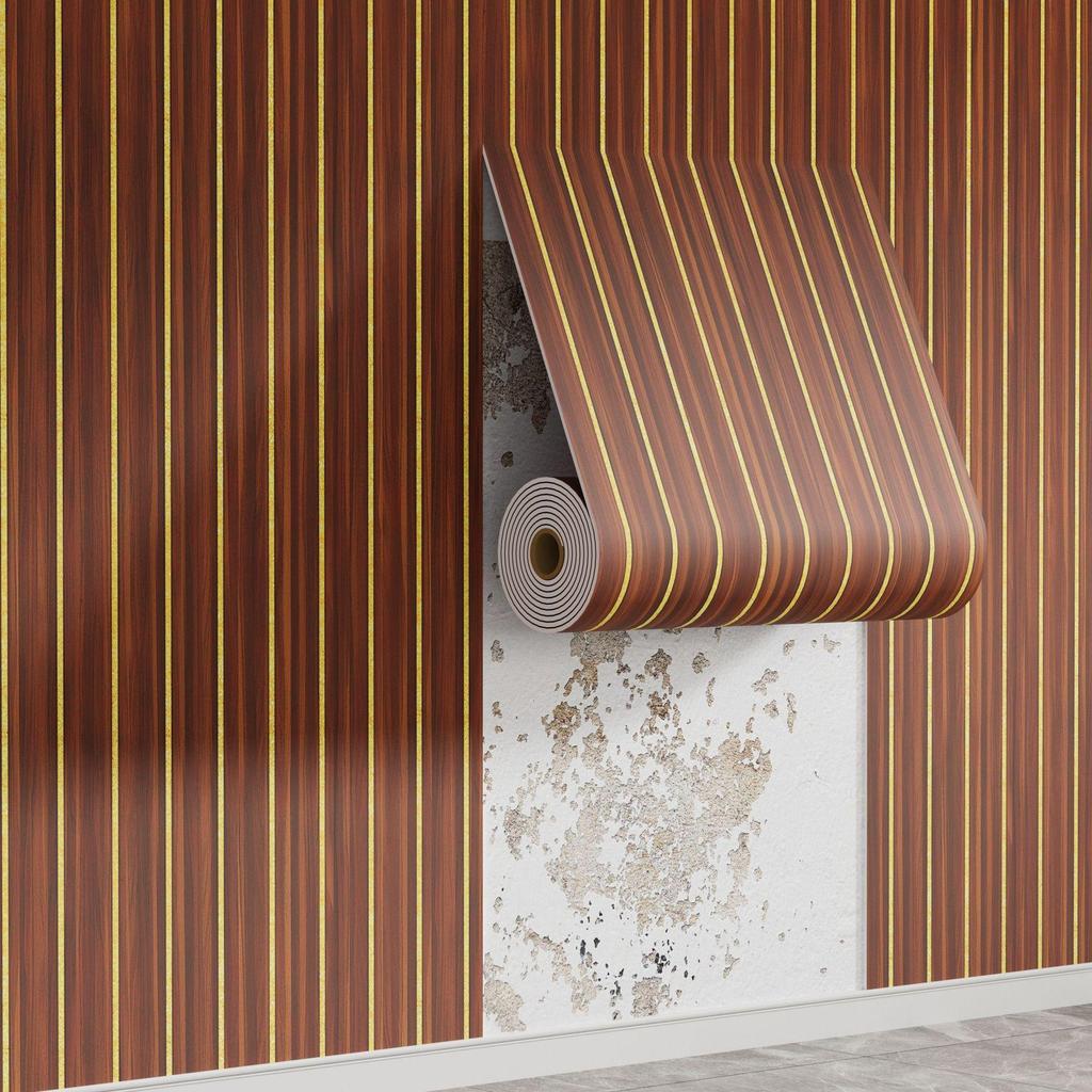 Waterproof Wood Grain Self-Adhesive Faux Lattice Wall Sticker for Living Room