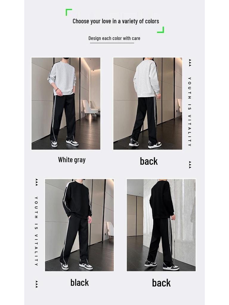 2024 Autumn Two-Piece Set: Round Neck Sweatshirt & Straight-Leg Sporty Sweatpants – Stylish and Premium Look