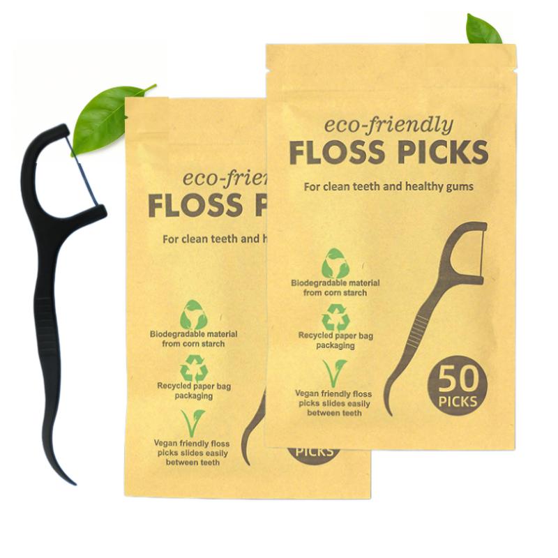 100pcs Eco-Friendly Dental Floss Sticks Biodegradable Ultra-fine Disposable Anti-slip Handle Dental Floss Oral Hygiene Tools