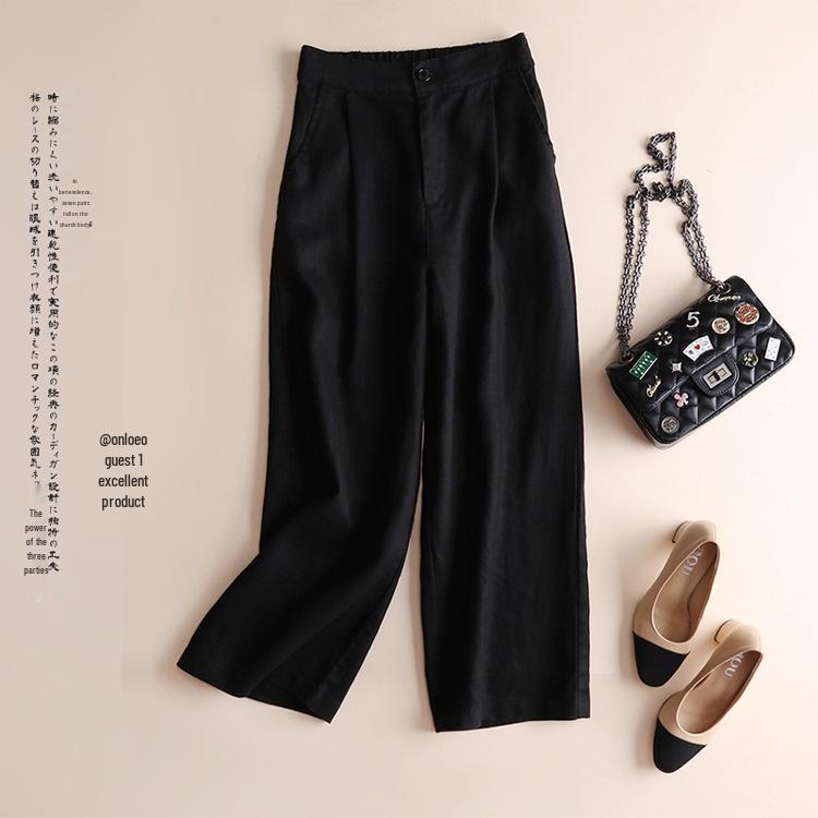 Women's Spring 2025 Wide-Leg Linen Blend Pants - Loose, Lightweight, Solid Color, Nine-Point Straight Leg.