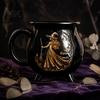 Tazza da Tè Stile Retrò Scuro, Tazza Caldaia Strega di Halloween, 350ml Pentola Magica Vintage Gotica a 3 Gambe, Idee Regalo Anniversario Compleanno Gatto Nero Ceramica