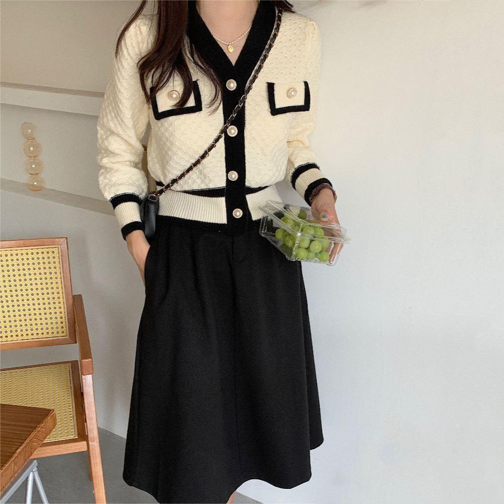 WTEMPO Long Sleeve Knitwear Coats Buttons Knitted V-neck Cardigans Women's Autumn Winter Solid Color Casual Sweaters