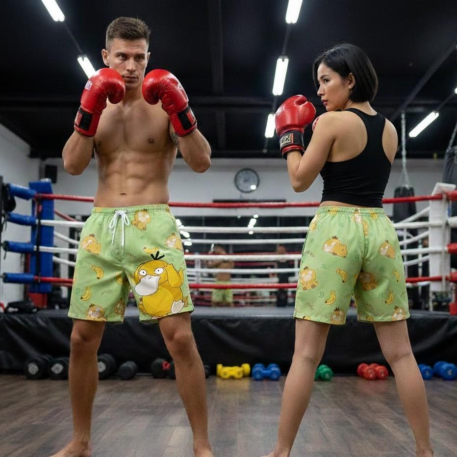 Cartone Animato Giapponese Anime Animazione Psyduck Pugilato Muay Thai Kickboxing Pantaloncini da Allenamento Stampa Arti Marziali Unisex Uomo Donna Fitness Sport Palestra Allenamento