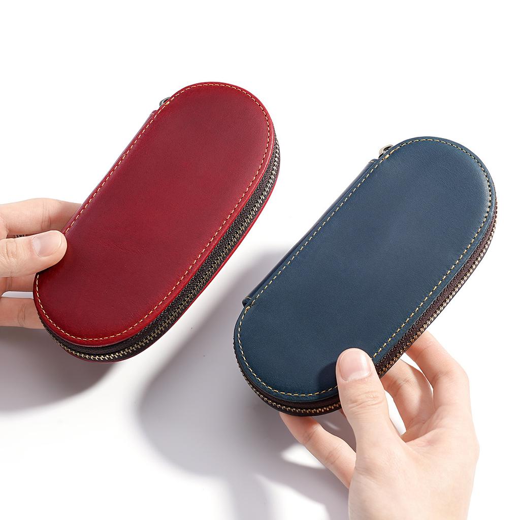Custodia Portapenne Stilografiche Fatta a Mano 3 Scomparti in Vera Pelle Retro Fibbia in Ottone Porta Matite da Tavolo Cancelleria per Ufficio Scuola Miglior Regalo