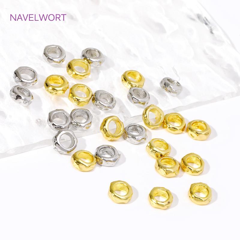 18K Gold Plated Brass Irregular Round Spacer Beads,Separators For Beads,For Jewelry Making DIY Bracelet Making Accessories