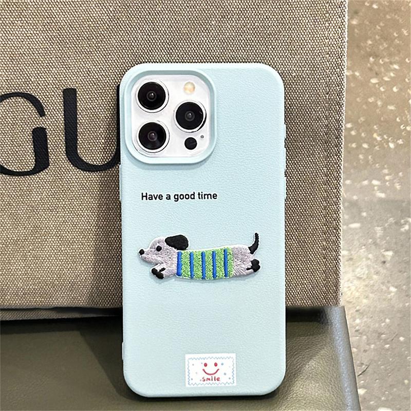 For iPhone 17 16 Pro Max Case Cute Cartoon Dachshund Litchi Pattern Phone Cover For iPhone 15 14 13 12 11 Pro XS Max XR 16 Plus