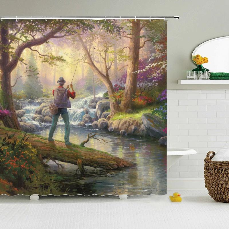 Retro European Shower Curtain ,Flowers Printed Bath Curtain Polyester Fabric Western Style Home Bath Decor Curtains With Hooks