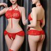 Sex Underwear, High-end Lace Three-point Bra Set, Free Women's Open Crotch Panties, Hot Passion Temptation