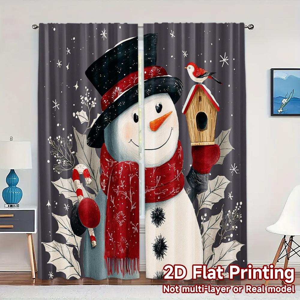 

Set Of 2 Modern Flat Printing Jit Curtains Without Rod Festive Snowman Creative Versatile Durable Polyester Curtain W100*H70(CM)-Rod Pocket&2PCS