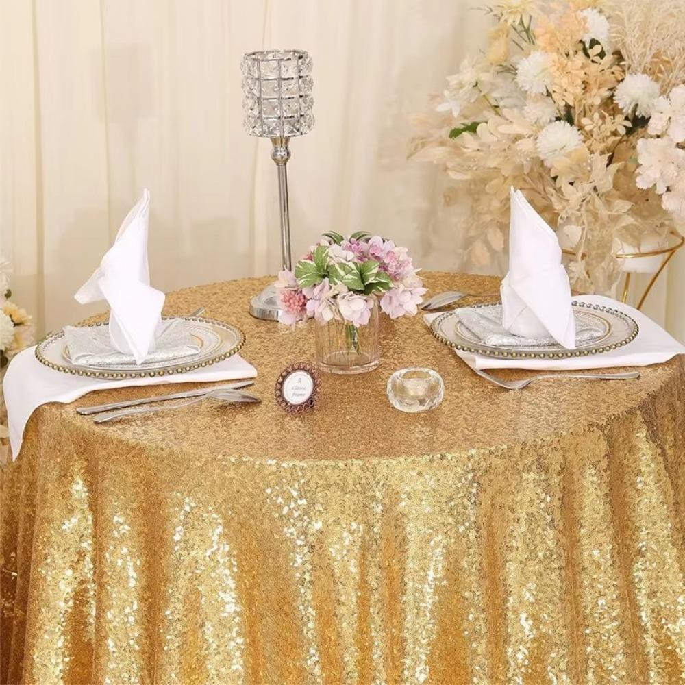 Polyester Sequin Tablecloth Solid Color Glitter Tablecloth Sparkling Table Cover  Wedding Birthday