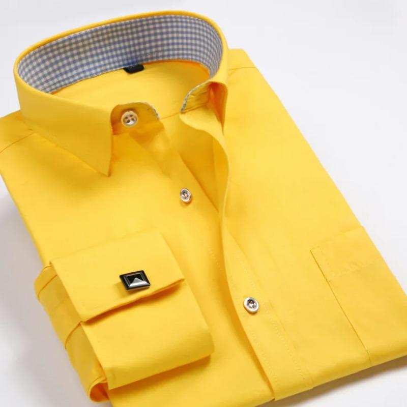2026 New Men's Long Sleeve Shirt High Quality Tuxedo Standing Collar Wedding Dress Shirt Men's White French Cufflink Shirt