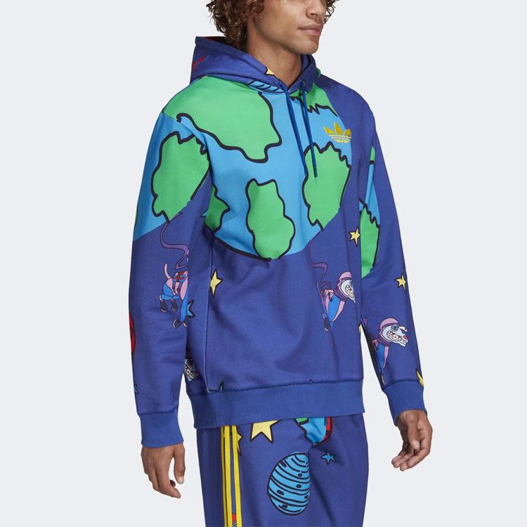Adidas Originals X Kerwin Frost Cartoon Space Print Long Sleeve Hoodie Men Hoodie Blue HN9052