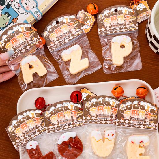 Alphabet Cookie Squeeze Toy with Bell Ball Chain Stress Relief Slow Rising Letter Cookie Sensory Fidget Toy Simulated Food Decompression Tools