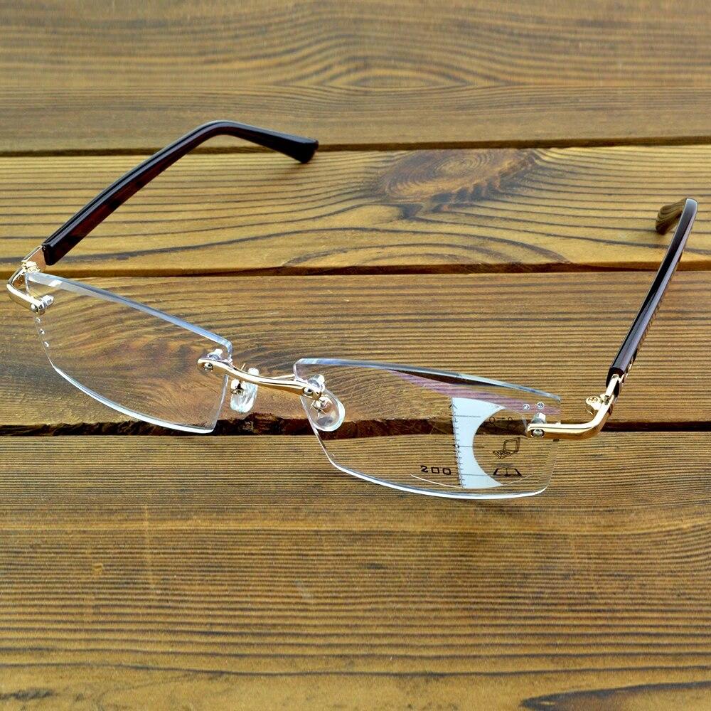 Clara Vida Rimless Diamond Decoration Men Handsome High Standard Progressive Reading Glasses +1 To +4