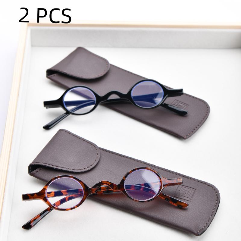 

2 шт. костюм маленькие ретро узкие очки для чтения с футляром портативные очки по рецепту оправа круглая +3.5 +350