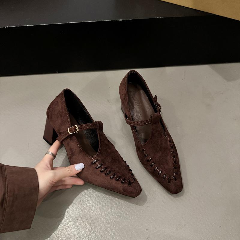 2025 Autumn New Small Inner Height Increase Mary Jane Shoes High Heels Fashion Shallow Mouth Pointed Casual Single Shoes Women