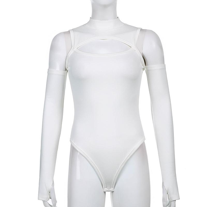 

Модный сексуальный полувысокий ворот с открытыми плечами и длинными рукавами, облегающий женский уличный комбинезон с длинными рукавами, повседневная одежда L белый