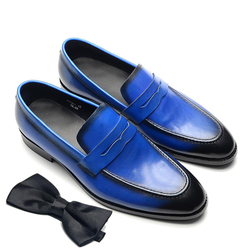 

Black Brown Blue Men s Penny Loafer Dress Shoes Genuine Leather Slip-on Luxury Wedding Party Business Company Formal Shoes Man 38