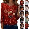 Women's Christmas Print 3/4 Sleeve Neck Casual Holiday Top