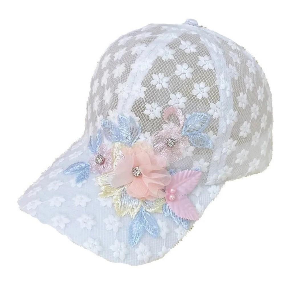 Embroidered Flower Lace Mesh Baseball Cap Breathable Trucker Hat Fashion Cycling Sun Hat  for Women