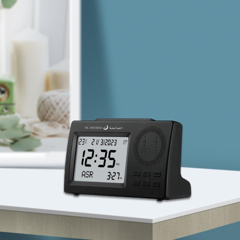 LED Clock for Prayers with Blue Backlight Tabletop Alarm Clock Azan Sound Reminder Azan Time Hijri & Gregorian Calendars
