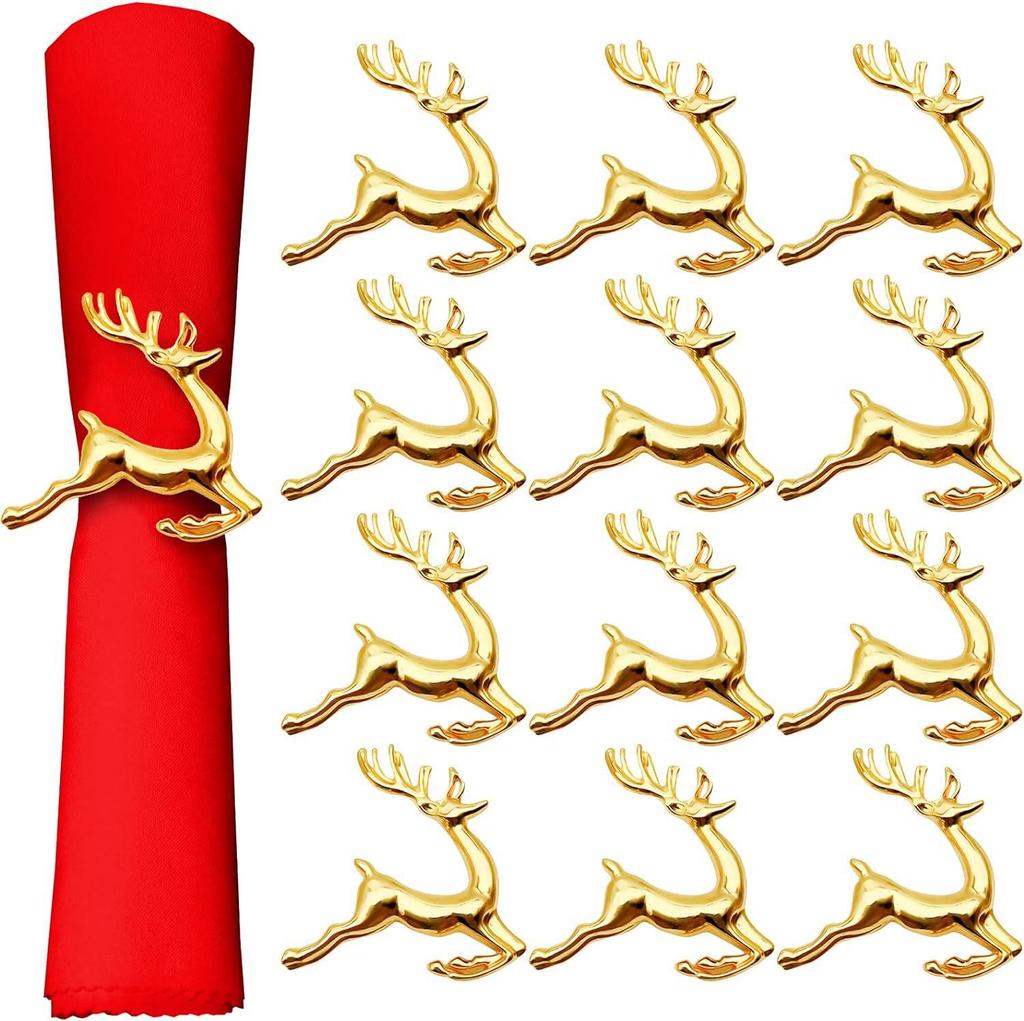 Gold Reindeer Christmas Napkin Ring Set for Festive Table Settings