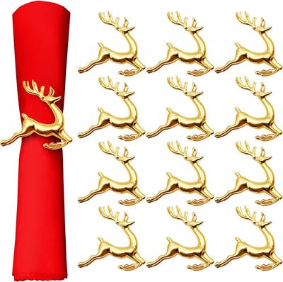Gold Reindeer Christmas Napkin Ring Set for Festive Table Settings