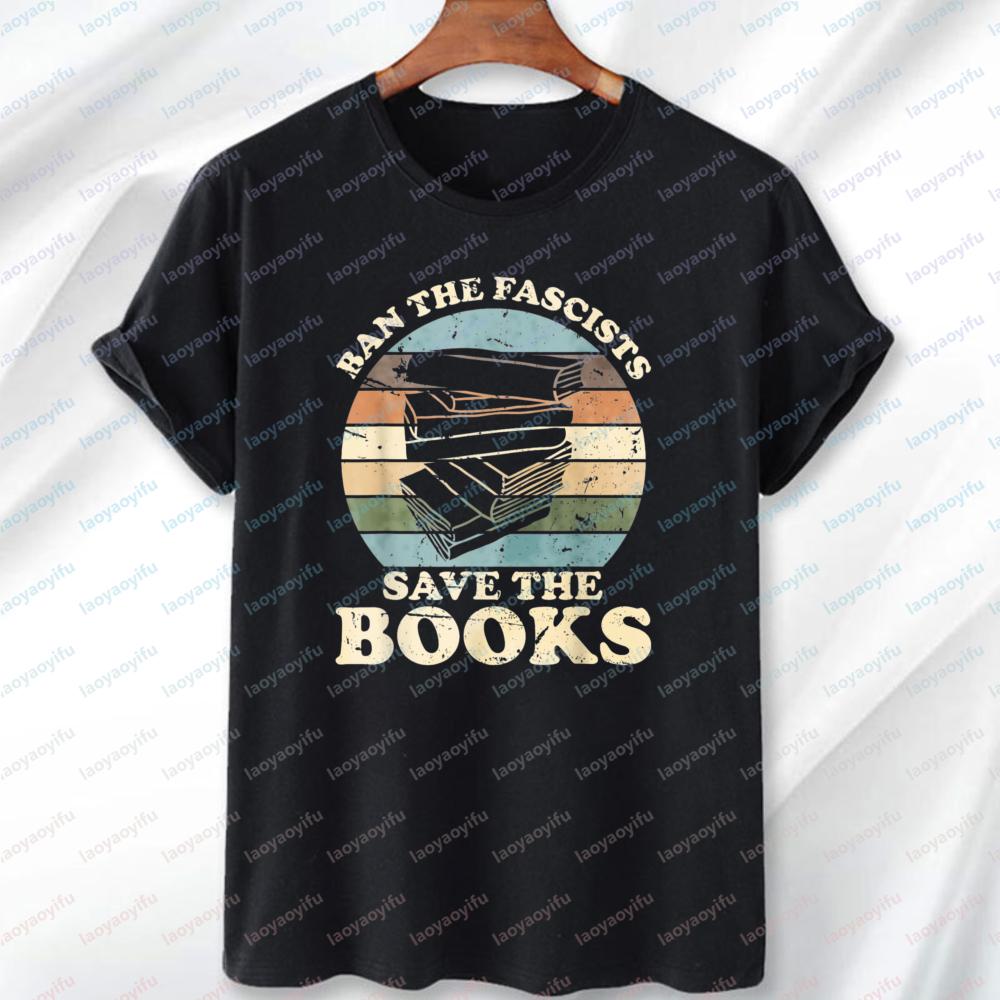 

Trendy Ban The Fascists Save The Books Funny Book Lover Worm Round Neck T-Shirt Comfort Breathable Men Women Casual Tee Top 5XL різнокольоровий