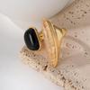 European & American Style Black Agate & Smoky Quartz Gold-Plated Ring – High-End Design with Versatile Elegance