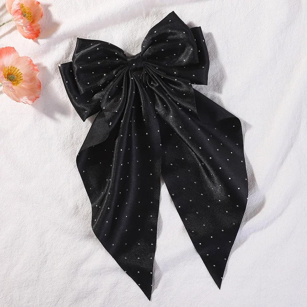 Elegant Big Satin Rhinestone Long Tassel Bowknot Streamer Hair Clip for Women Girls Hairpin Barrette Headwear Hair Accessories
