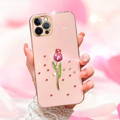 6D Plating Luxury Crystal Rose Case for iPhone 14 13 11 Pro Max 12 Samsung Galaxy S22 Ultra S21 A12 S20 A52S Infinix Tecno Soft TPU Phone Cover