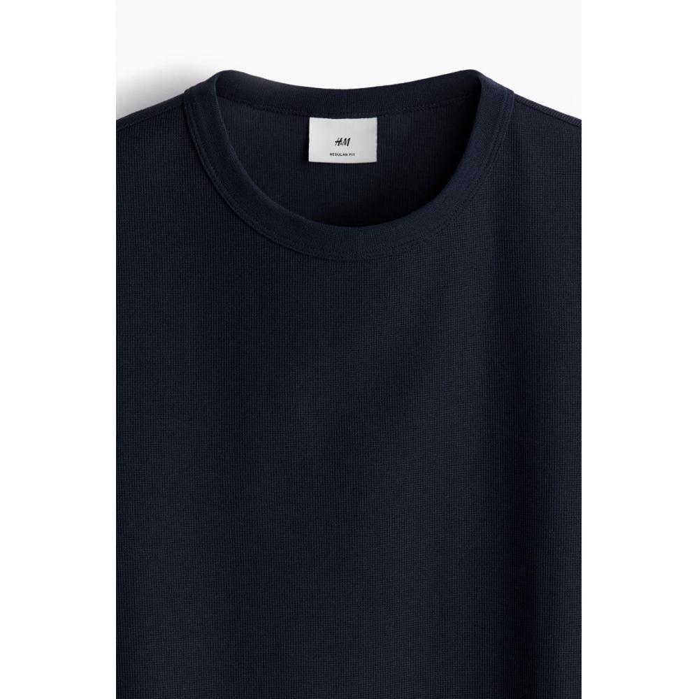 H M Regular FiT Waffle TexTure T sHirT Navy Blue