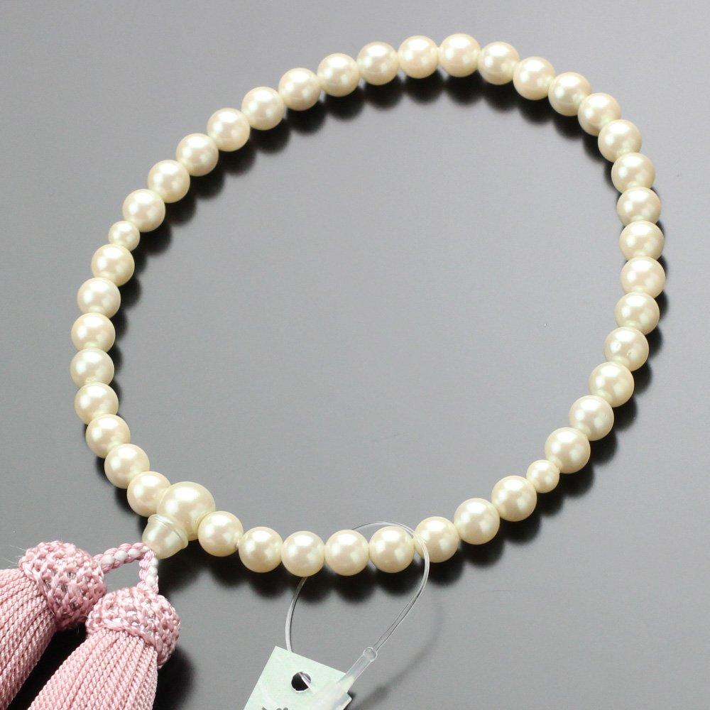 Nenjudotcom Buddhist Prayer Beads Juzu for Women 6.5mm Shell Pearl Pink Tassel Simple Style Kyoto Made with Pouch Suitable for All Buddhist Sects