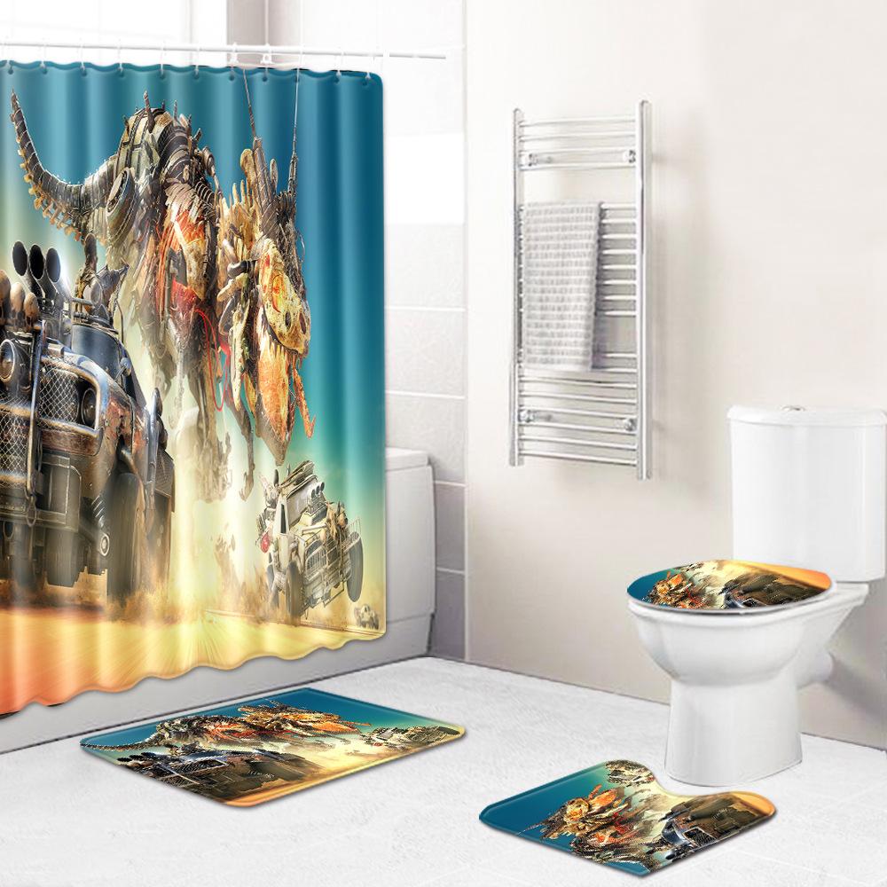 Skull Shower Curtain Floor Mat Combination Four-Piece Set Bathroom Toilet Carpet Shower Room Mat Foot Mat
