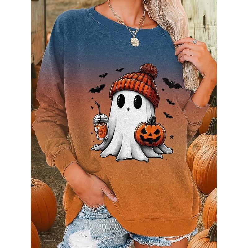 Women s Halloween 3D printed round neck long sleeved shirt XS