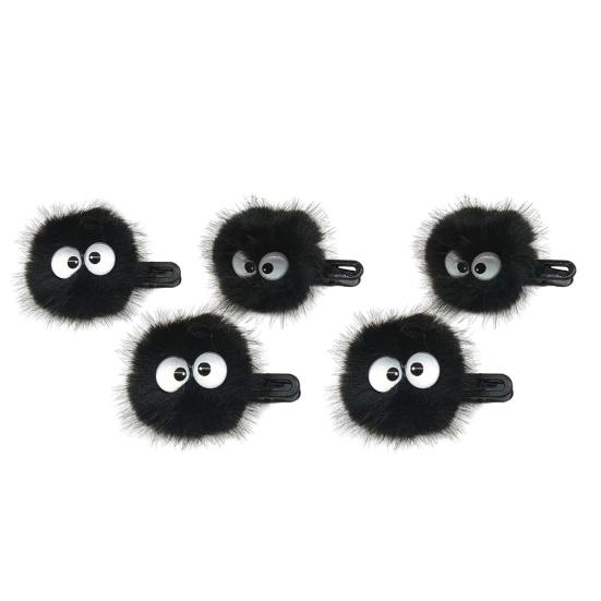 2/5Pcs Hair Clips Black Big Eyes Plush Ball Decor Hair Pins Funny Girl Hair Accessory Hair Decoration