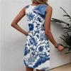 Robe d'été décontractée sans manches à imprimé floral pour femme Col rond Robe d'été Légère Coupe confortable Robe à motif floral