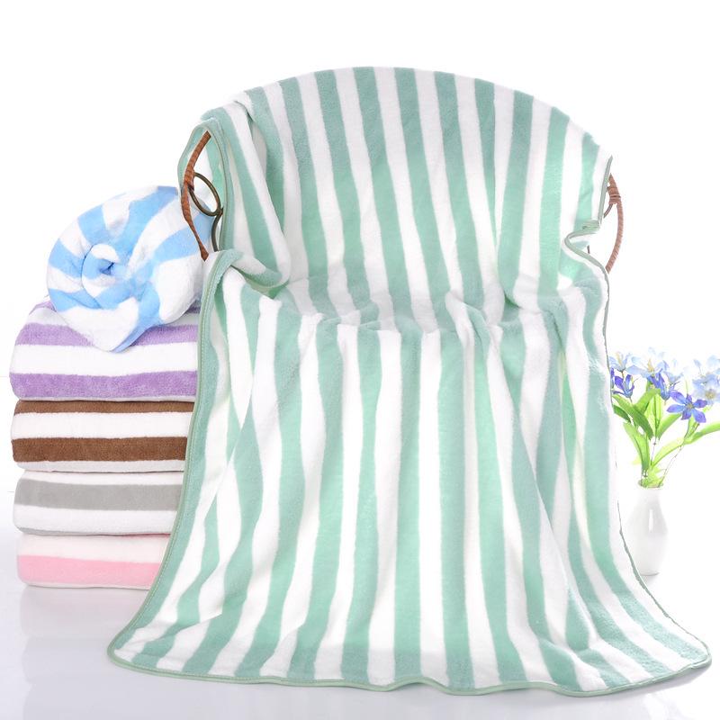 Quick-Drying Striped Coral Fleece Bath & Face Towels - Soft & Absorbent for Hotel, Salon, or Beach Use